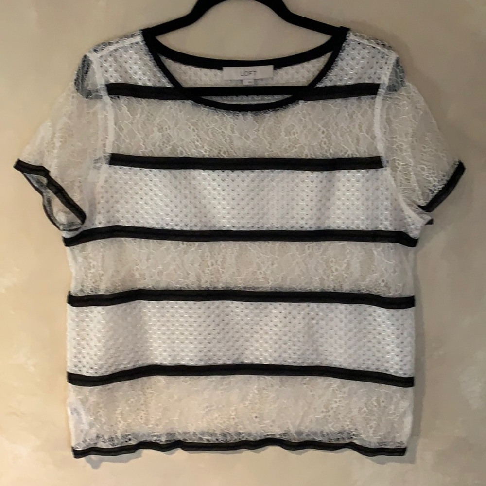 LOFT White and Black Lace Blouse